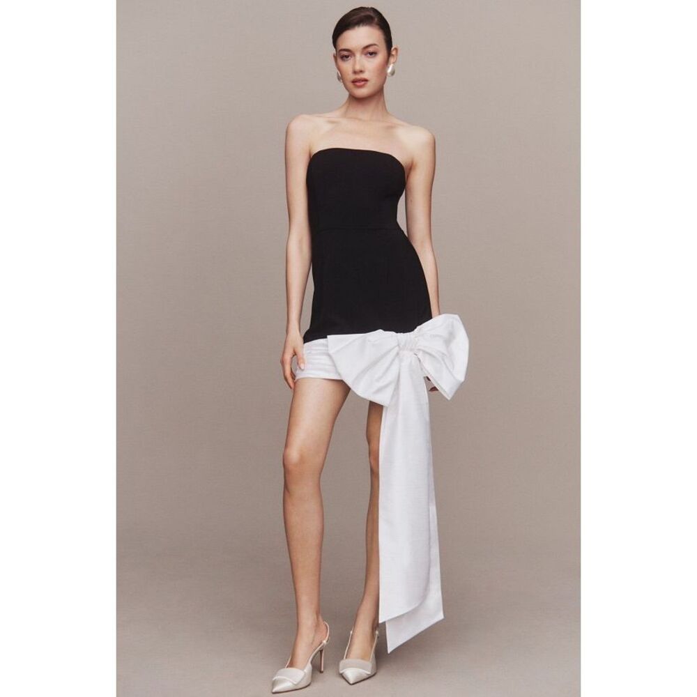 Hutch Strapless Oversized Draped Bow Mini Dress in Black White Size 2